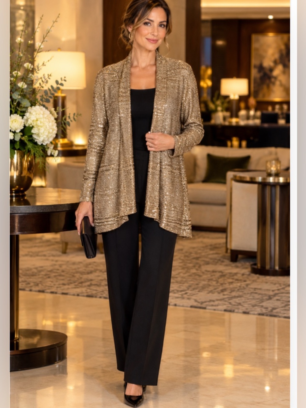 Chicos Sequined Gold Cardigan 3